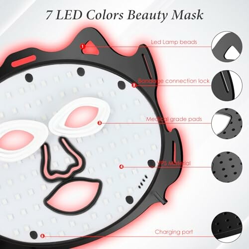 Diagram of a 7 LED colors beauty mask highlighting features.