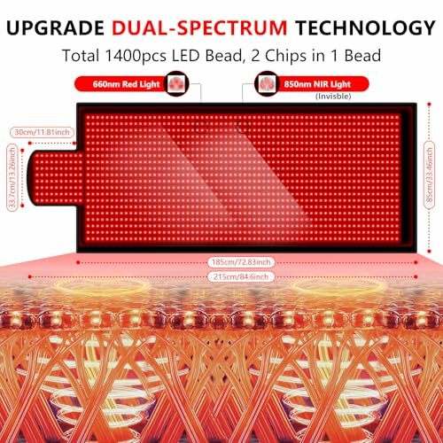 Dual-spectrum LED light panel with 1400pcs, 660nm red and 850nm NIR light.