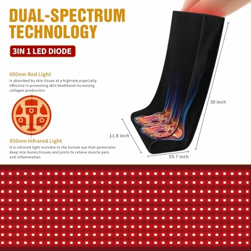 Dual-spectrum technology with 3-in-1 LED diode for red and infrared light therapy.