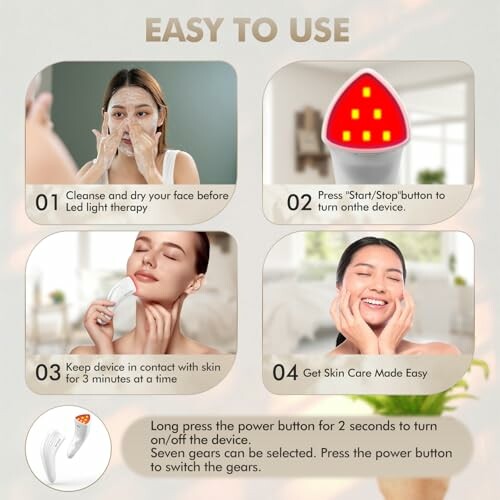 Instructions for using LED skincare device.