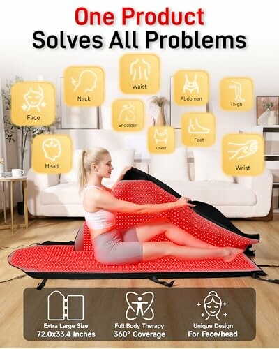 Woman using a full body therapy mat targeting various body areas.