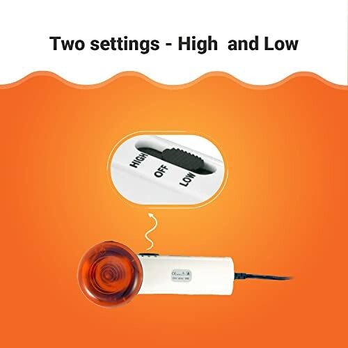 Heating lamp with two settings: high and low.