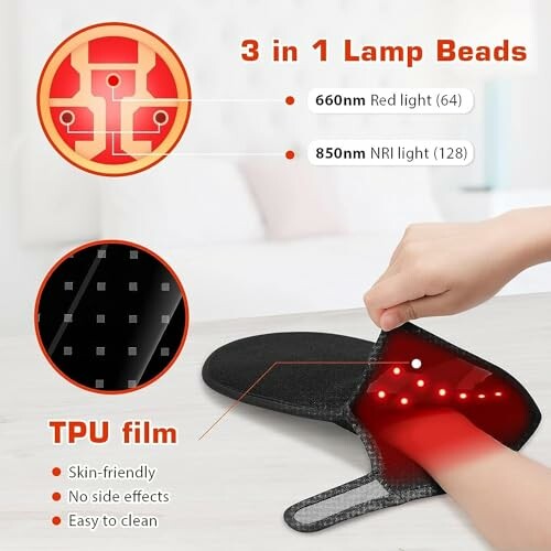 3 in 1 lamp beads with TPU film, showing red and NIR light technology.