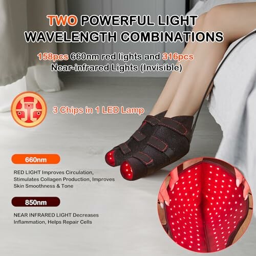 Infrared light therapy socks with red and near-infrared lights.