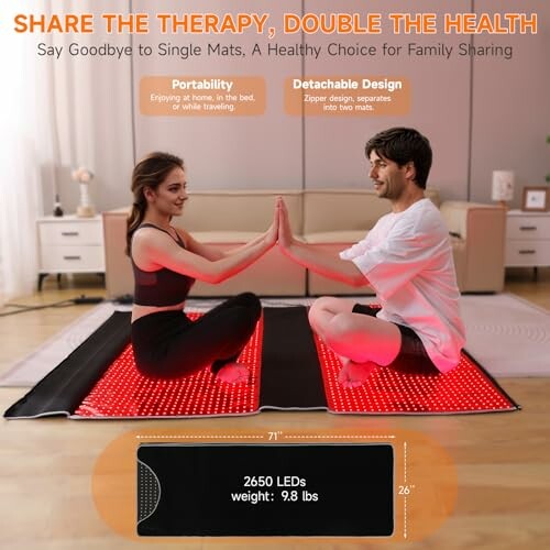 Two people using a dual infrared therapy mat for health benefits.