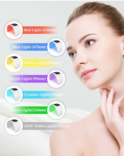 Woman with LED light therapy color options.