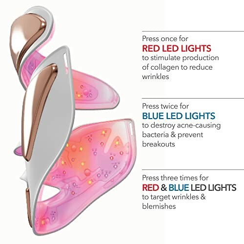 LED light therapy mask with red and blue light settings for skin treatment