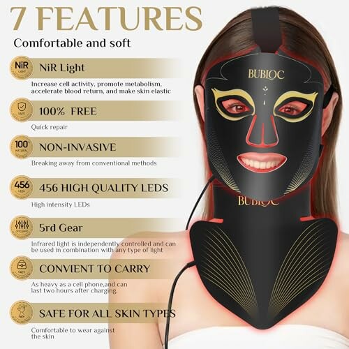 LED light therapy mask with 7 features and benefits.