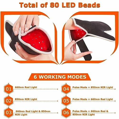 LED therapy glove with 80 LED beads and 6 working modes.