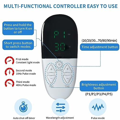 Multi-functional controller with buttons and display for mode and time adjustment.