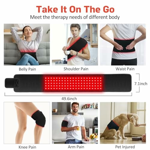 Portable therapy device for belly, shoulder, waist, knee, arm, and pet injury pain relief.