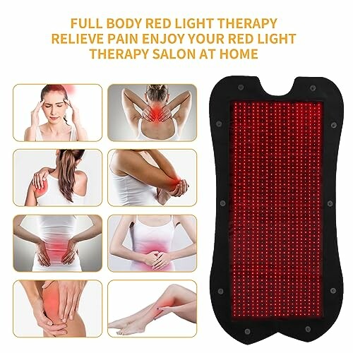 Red light therapy device with examples of pain relief areas.