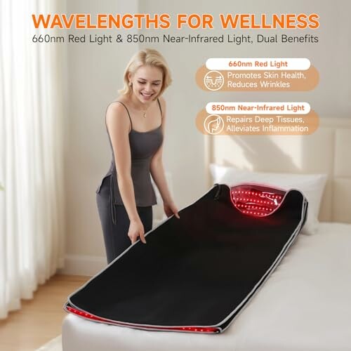 Person using full-body light therapy mat for relief.