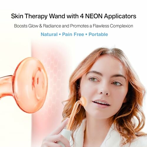 Woman using a skin therapy wand with neon applicators